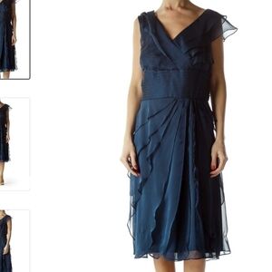 Adrianna Papell Teal Blue Ruffled Cocktail Dress, sz 6